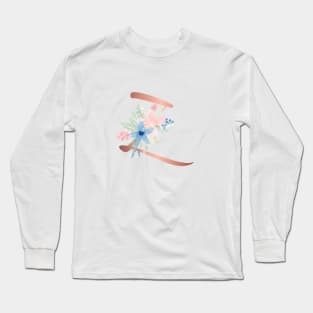 Letter Z Rose Gold and Watercolor Blush Pink and Navy Long Sleeve T-Shirt